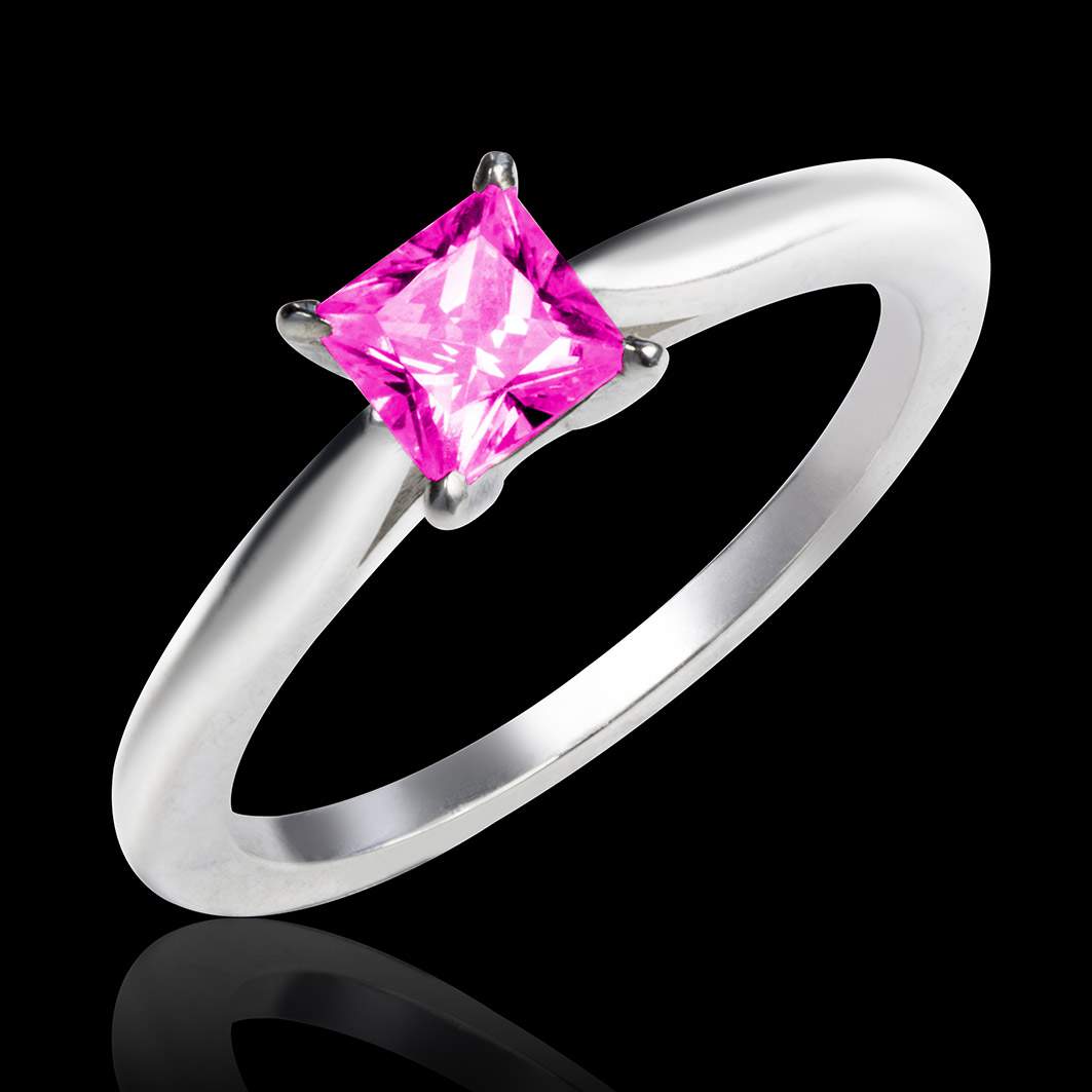 Bague solitaire  Saphir rose-Or Blanc-solitaire saphir rose My love - Jaubalet